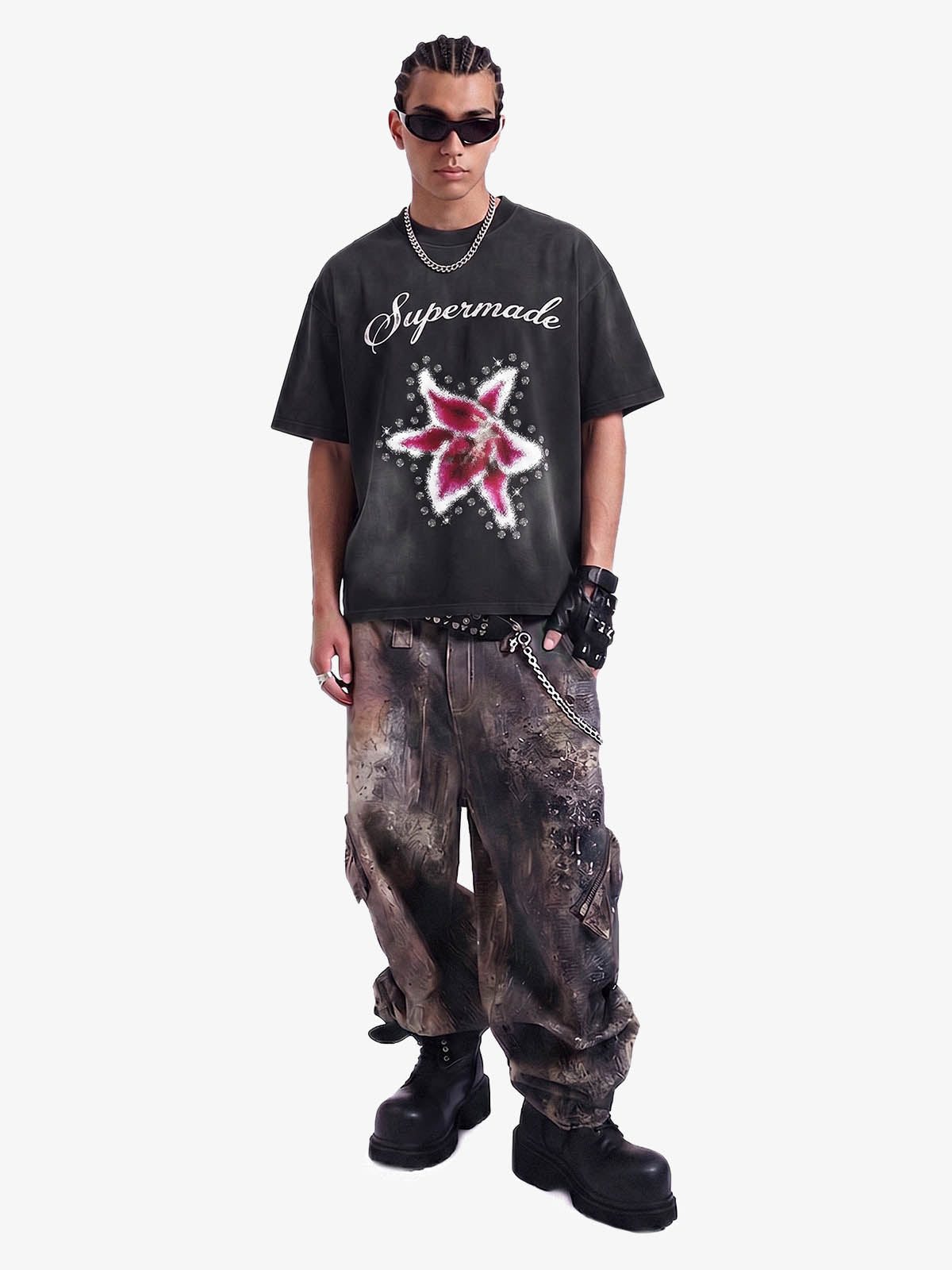 Washed Floral Star Print T-Shirt 