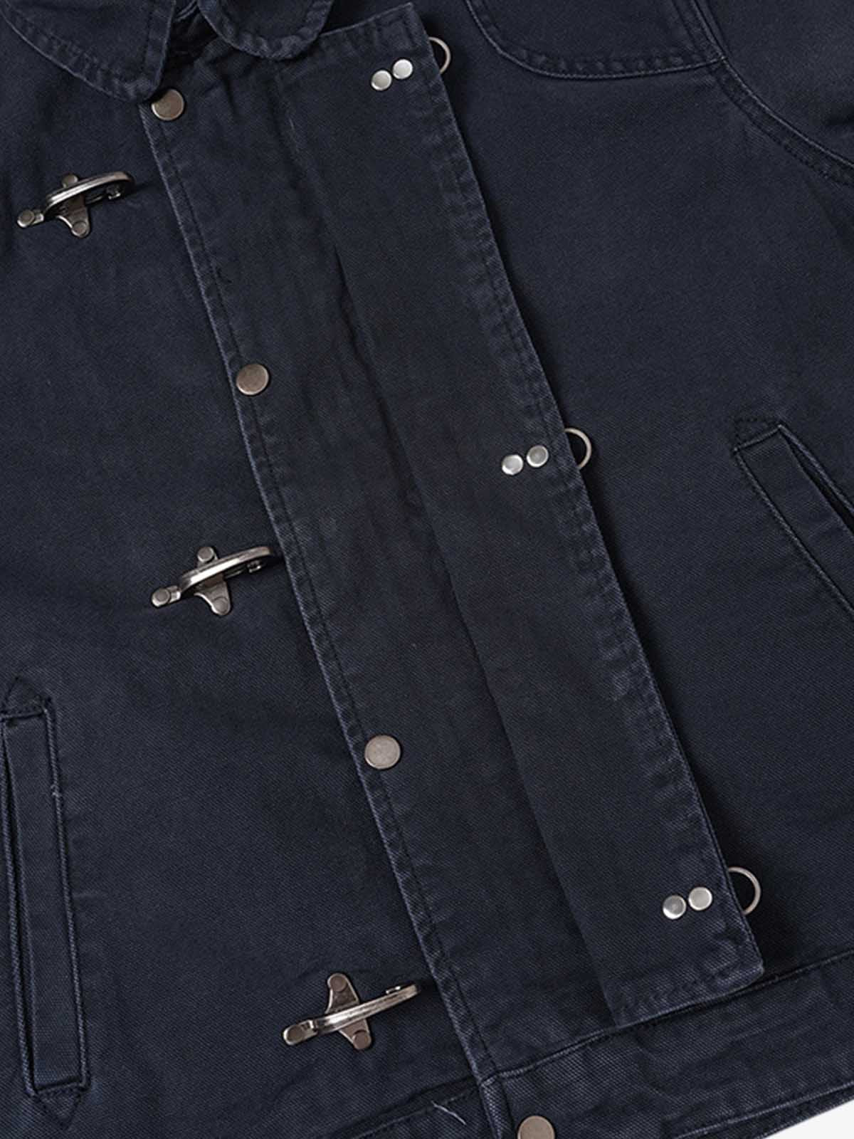 Distressed Metal Airplane-Buckle Work Jacket