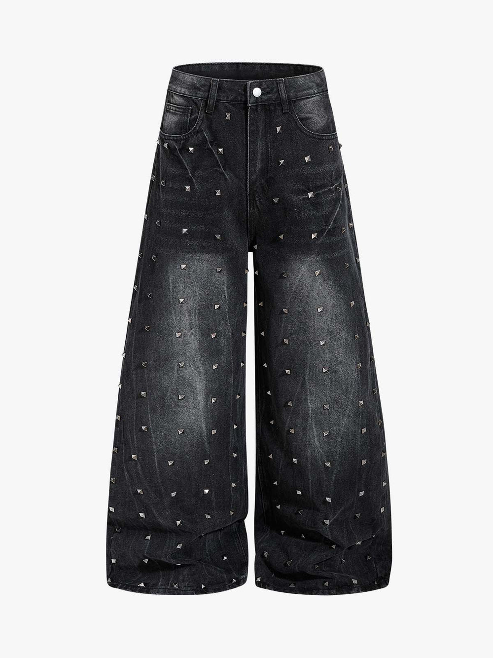 ブラックウォッシュ加工のワイドレッグクロップドデニムパンツ