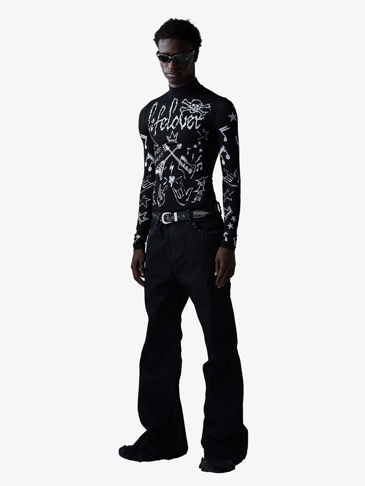 Punk Graphic Mesh Long Sleeve Top 