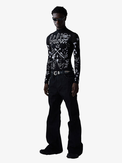 Punk Graphic Mesh Long Sleeve Top 