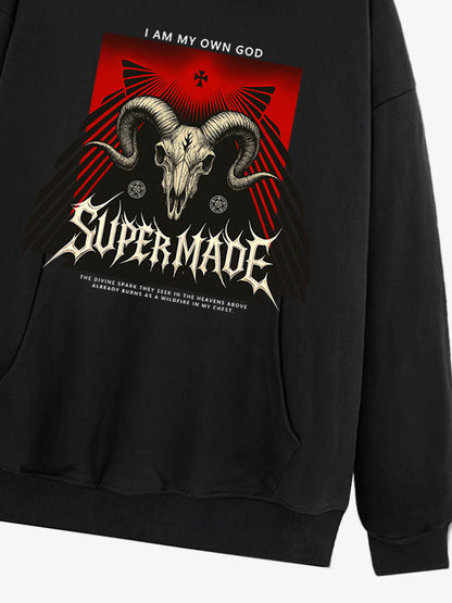 Supermade Dark Style Sheep Skull Hooded Sweatshirt 
