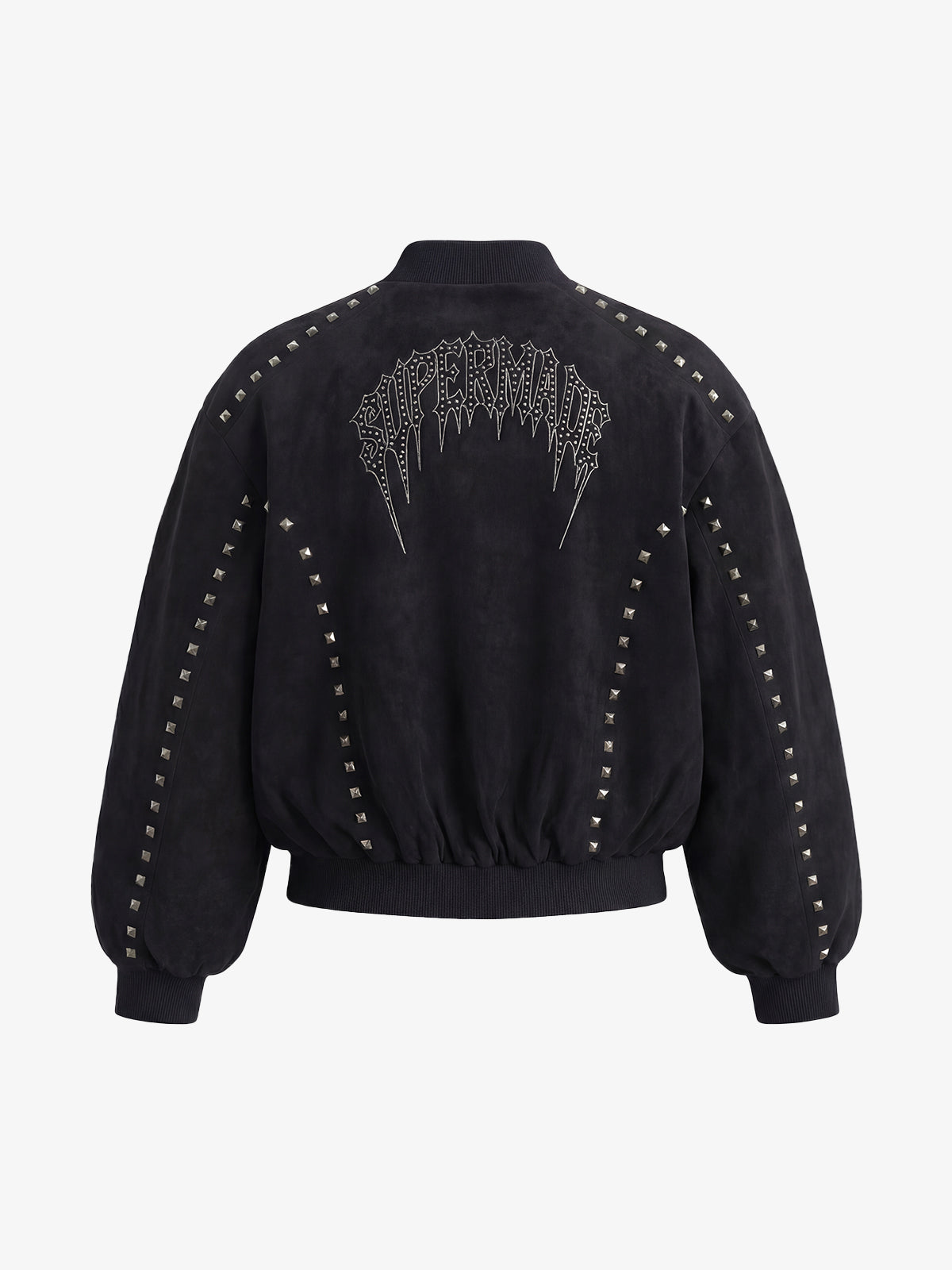 Suede Punk-Style Double-sided zipper Bomber Jacket with Studs Embroidery and Printing Techniques 