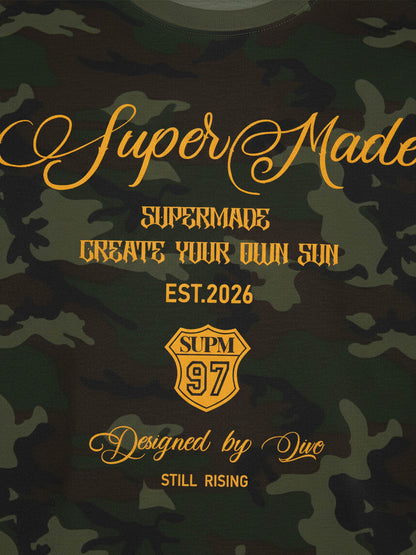 Cotton Camouflage Print T-Shirt with SuperMade Logo Design for Men and Women 