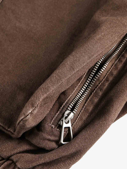 Stand Collar Elastic Hem Pocket Jacket