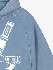 Racing Seatbelt Graphic Washed Distressed Hoodie