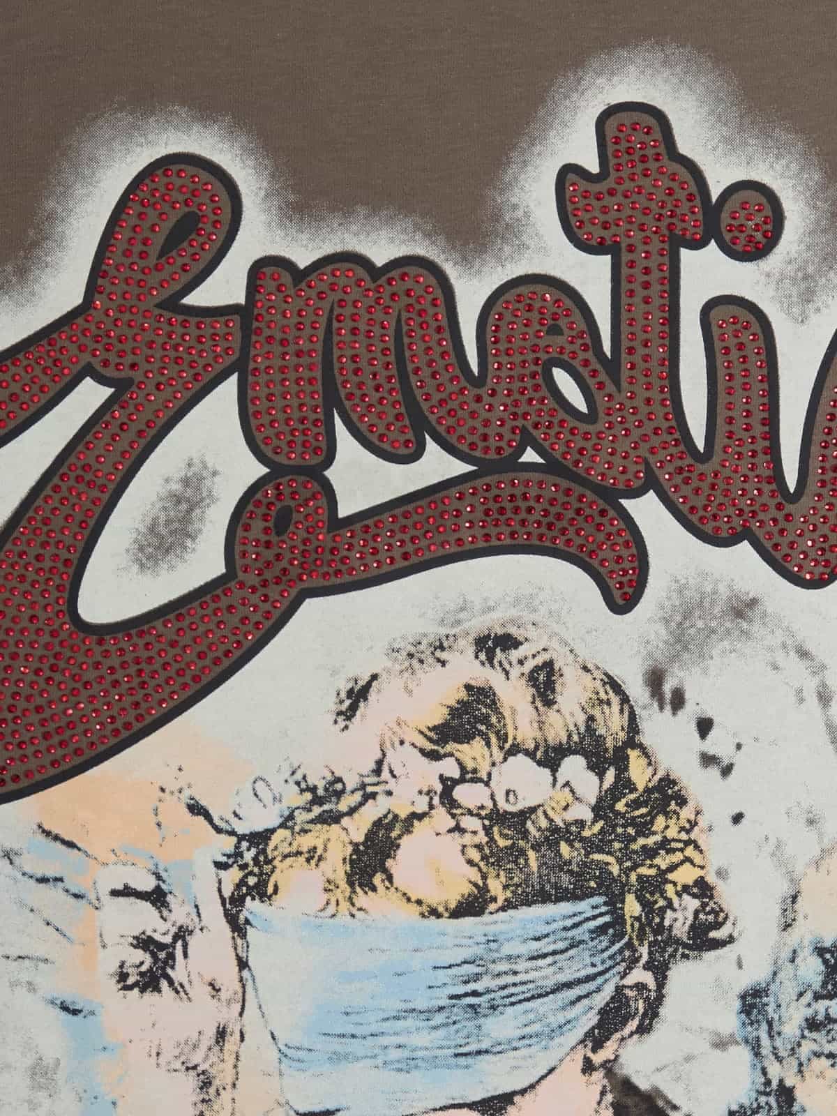 Retro Blindfold Angel Rhinestone Letter Graphic T-Shirt 