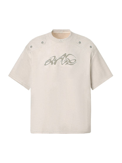 Metallic Print Suede Crew Neck T-Shirt 