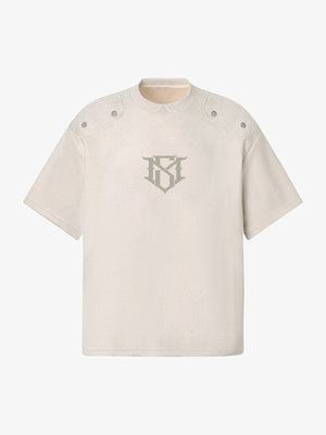 Metallic Print Suede Crew Neck T-Shirt 