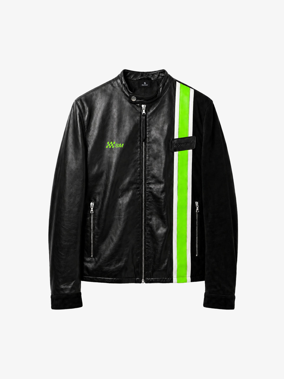 Color Block Striped Faux Leather Biker Jacket