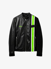 Color Block Striped Faux Leather Biker Jacket