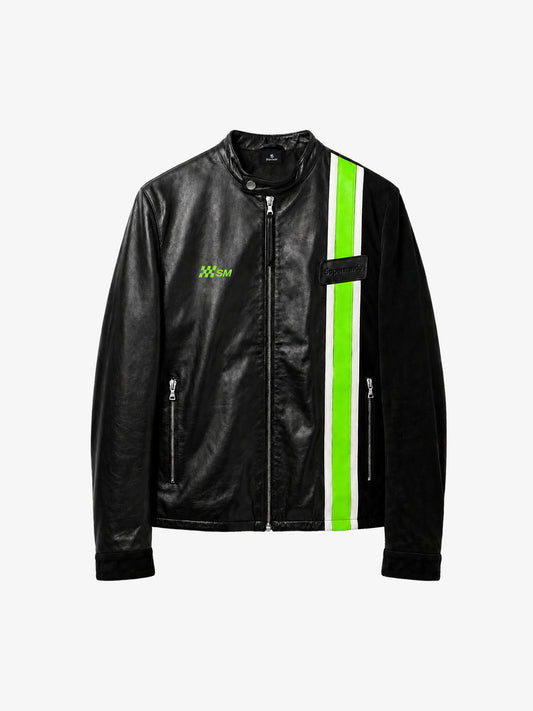 Color Block Striped Faux Leather Biker Jacket