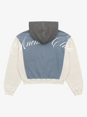 Color Block Patch Graphic Zip Hoodie