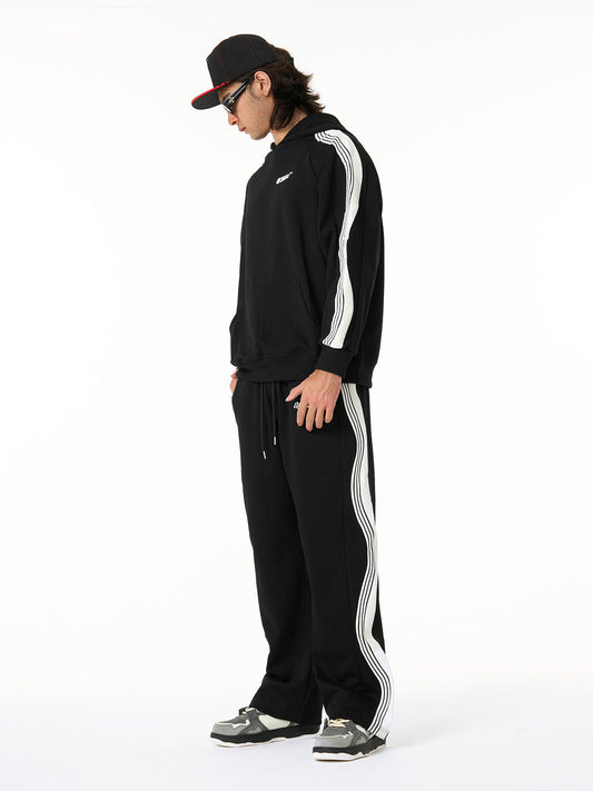 Stylish Black Tracksuit Set with White Stripes for Men 