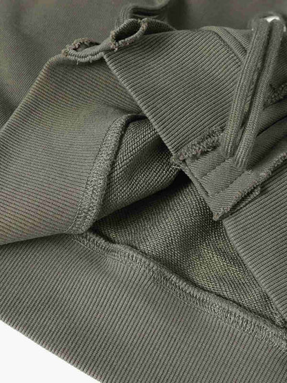 Retro Washed Distressed Irregular Shape Hoodie 