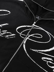 High Street Script Letter Print Zip-up Hoodie Jacket 