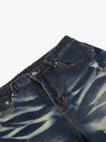 Heavyweight Washed Ripped Flared Jeans