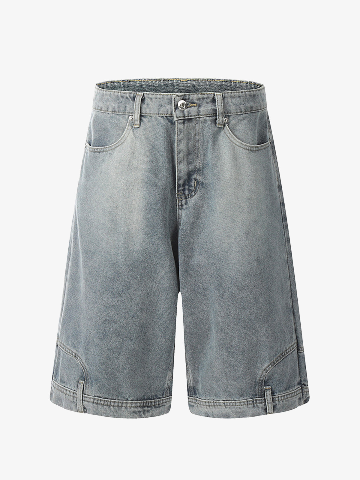 Denim Wide Leg Shorts with Skeleton Logo Embroidery and Patch Detail 