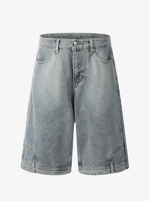 Denim Wide Leg Shorts with Skeleton Logo Embroidery and Patch Detail 