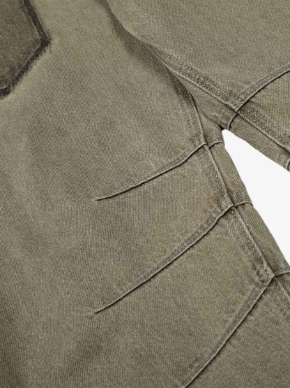 Olive Green Wide-Leg Cargo Pants with Oversized Pockets 