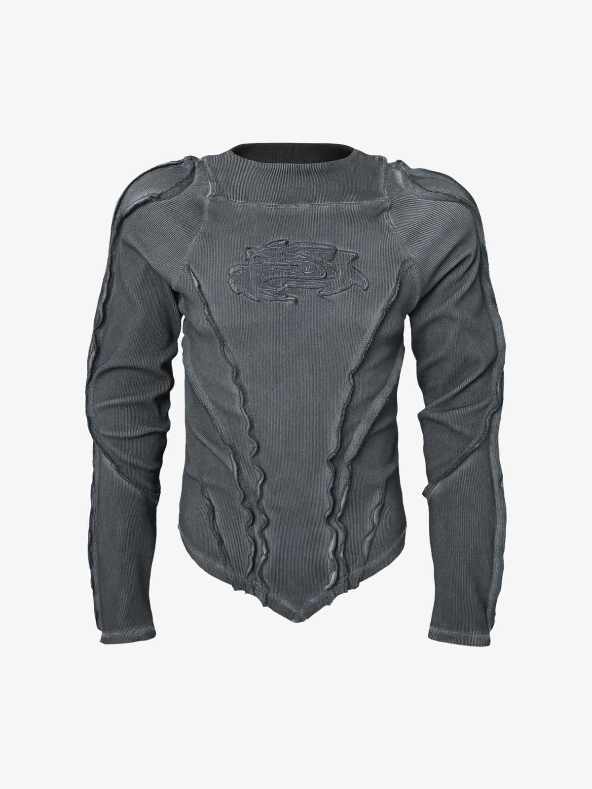 Corduroy Long Sleeve Tactical Shirt with Embroidered Logo and Padded Shoulders 