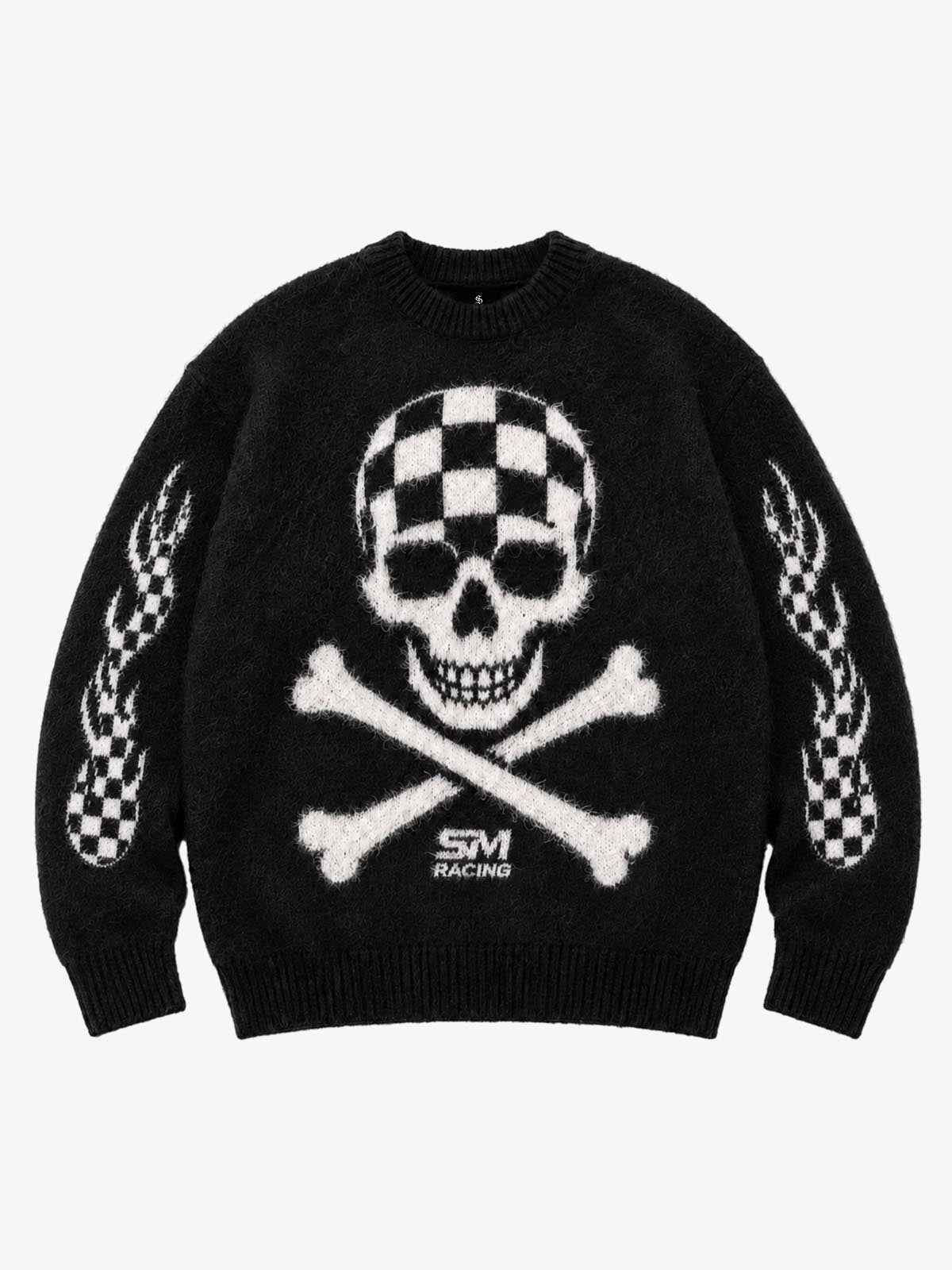 Skull Flame Graphic Boxy Knit Sweater