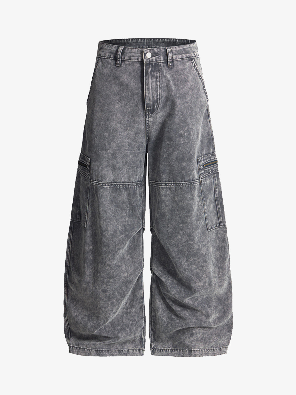 Vintage Acid-Washed Multi-Pocket Wide-Leg Cargo Barrel Jeans 