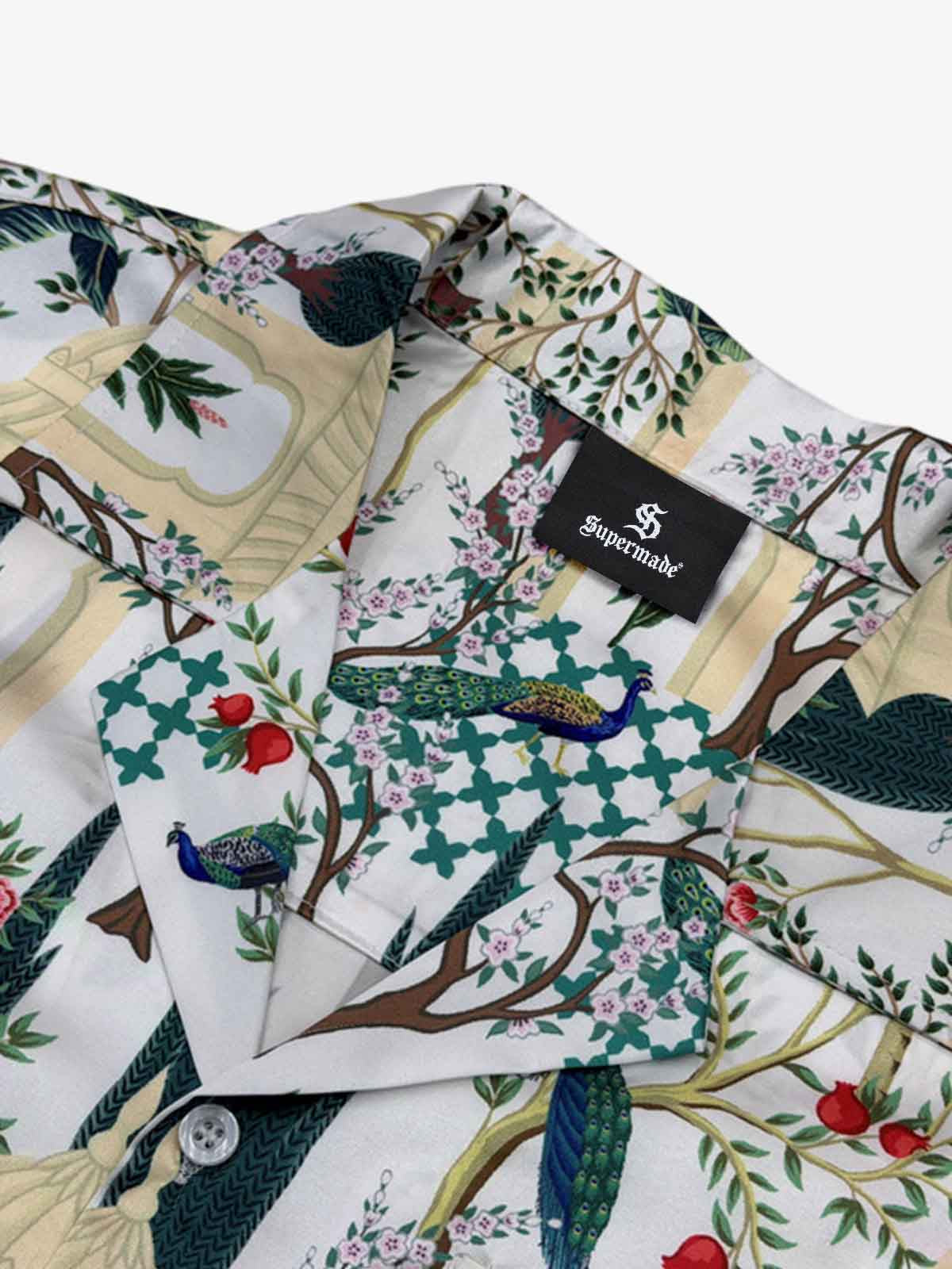 French Peacock Manor Camp Collar Boxy Shirt 