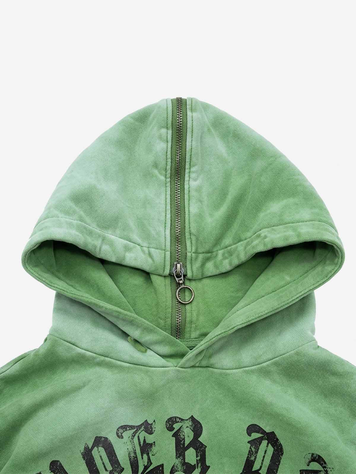 Distressed Graphic Washed Cropped Hoodie