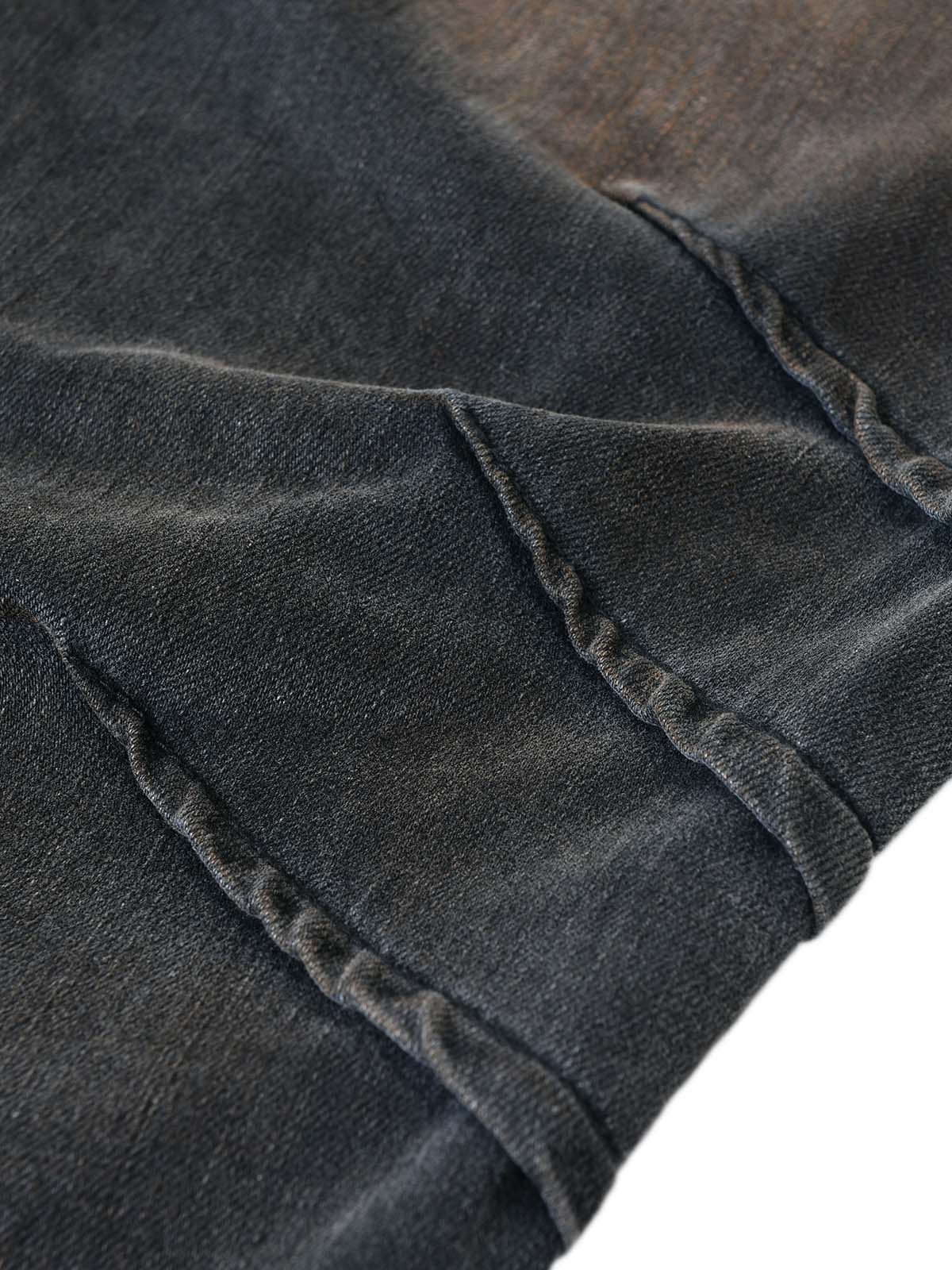 Washed Pleated Straight Jeans - 2263