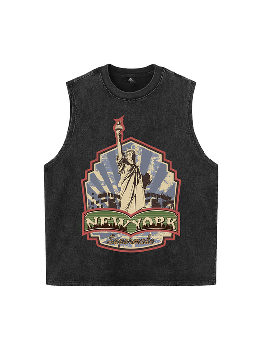 Original Street Statue Of Liberty Print Vest 