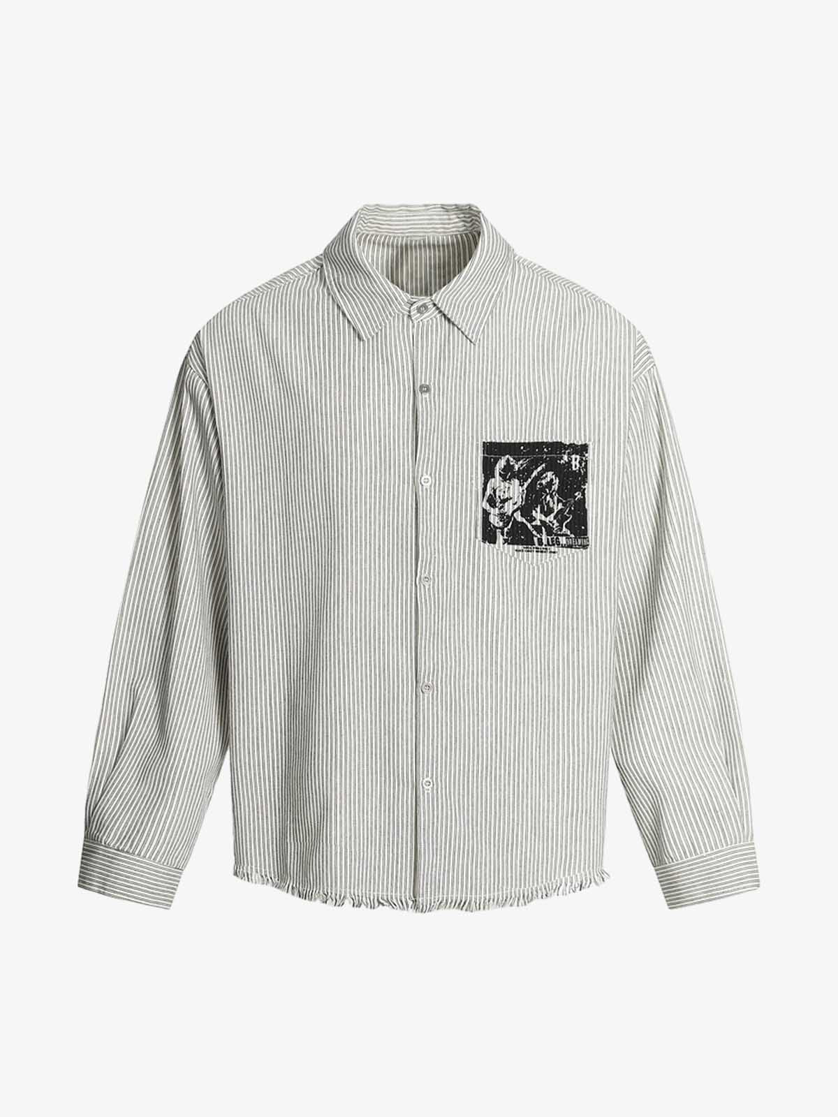 Striped Button-Up Shirt with Graphic Pocket Design 