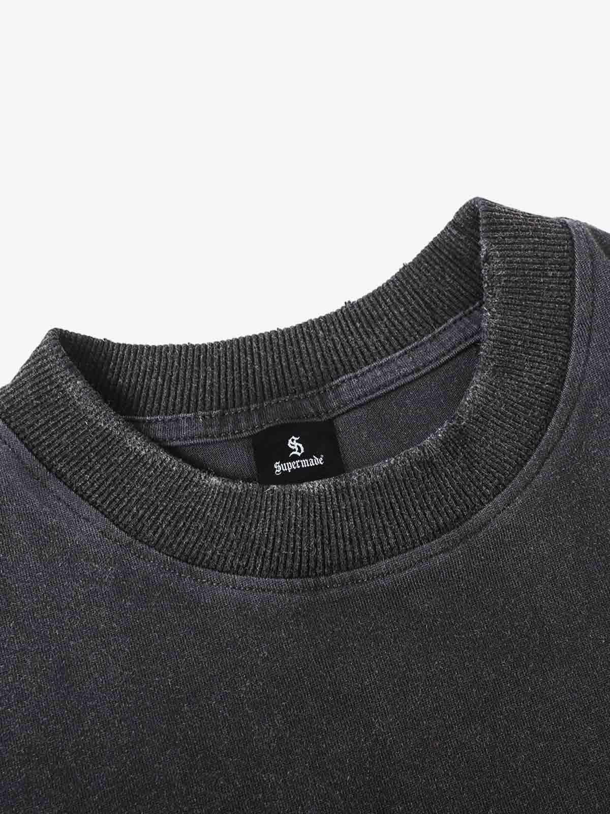 Cotton Blend Oversized Graphic Tee with Leopard Horse Print and Camo Layered Sleeves 