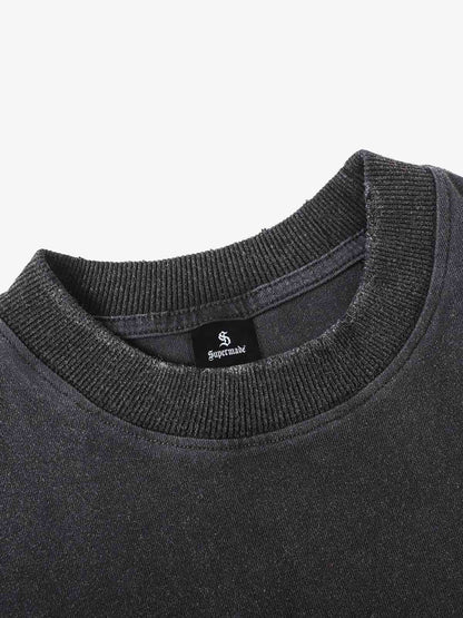 Cotton Blend Oversized Graphic Tee with Leopard Horse Print and Camo Layered Sleeves 