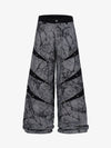 Cotton Blend Wide Leg Pants with Cracked Print and Black Panel Details 