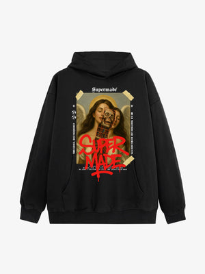 Skull And Angel Pattern Hooded Sweatshirt 