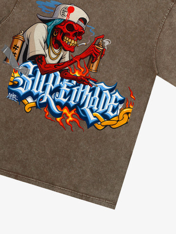 Street Skull Graffiti Artist Flame Flower Font T-Shirt 