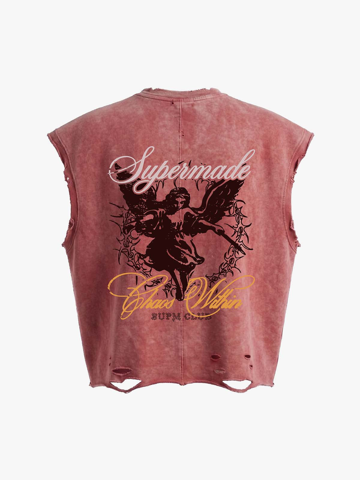 Vintage Washed Distressed Angel Graphic Sleeveless T-Shirt 