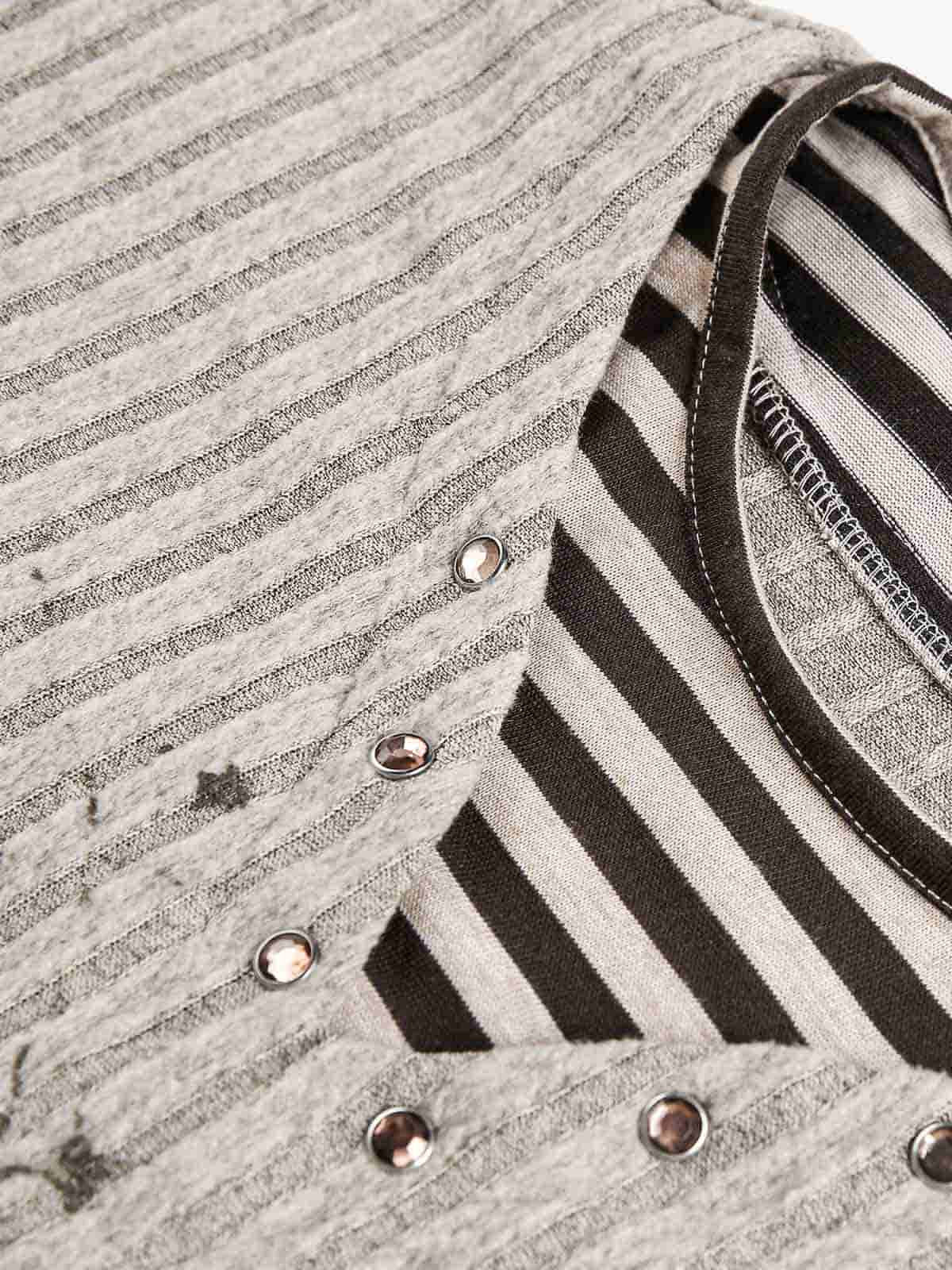 Cartoon Graffiti Graphic Striped Layered Long Sleeve Tee