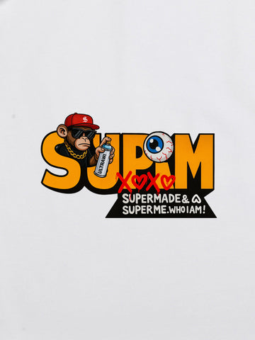 SUPM Trendy Hip-Hop Monkey Graffiti Font T-Shirt 