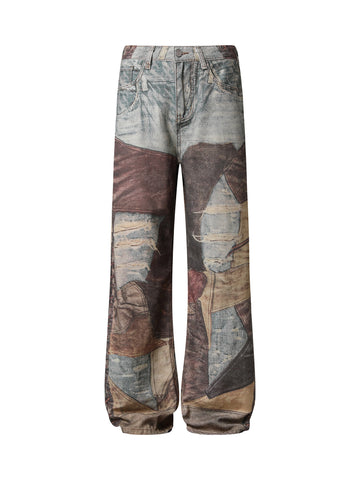 Thesupermade High Street Distressed Washed Printed Jeans - 2246
