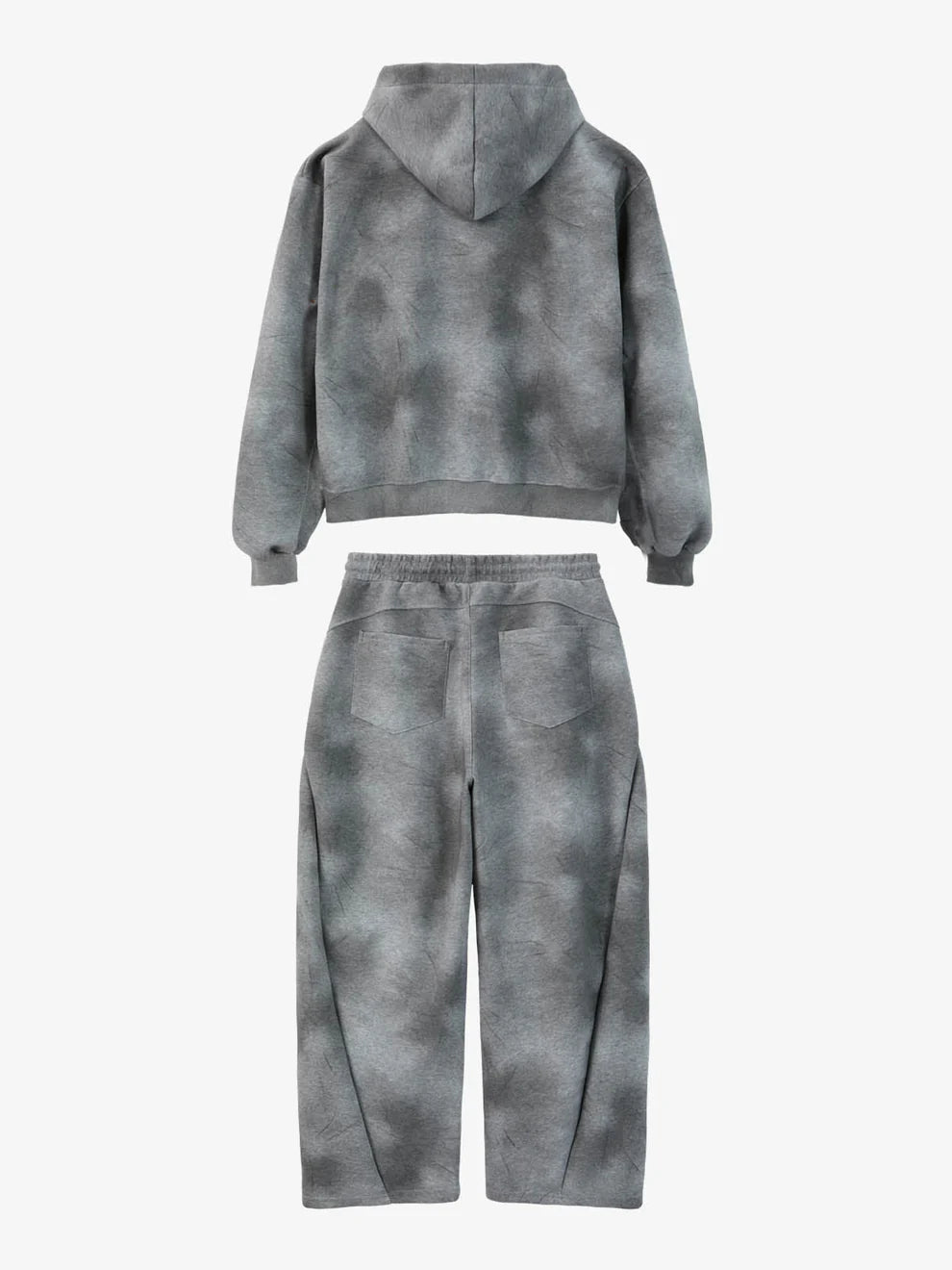 Vintage Washed Tie-Dye Zip Up Hoodie & Barrel Sweatpants Tracksuit 