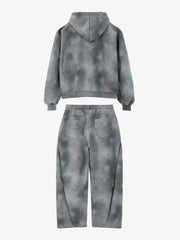 Vintage Washed Tie-Dye Zip Up Hoodie & Barrel Sweatpants Tracksuit 