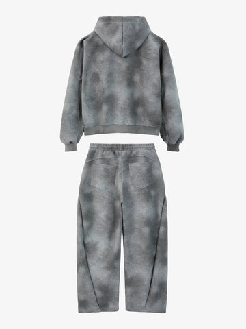 Vintage Washed Tie-Dye Zip Up Hoodie & Barrel Sweatpants Tracksuit 