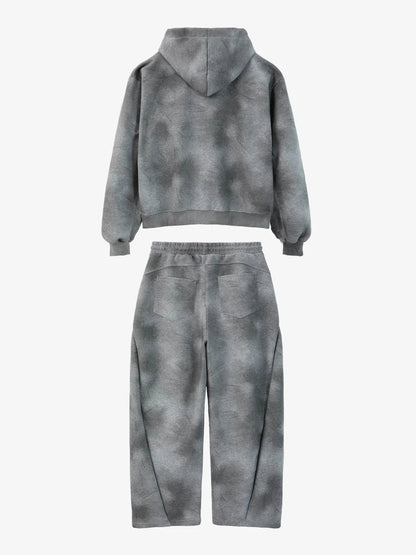 Vintage Washed Tie-Dye Zip Up Hoodie & Barrel Sweatpants Tracksuit 