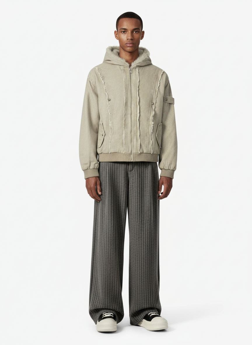 Retro Washed Fleece-lined Hooded Work Jacket 