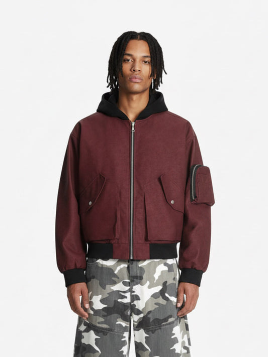 Patchwork Faux Leather Hooded Two-Piece Jacket 