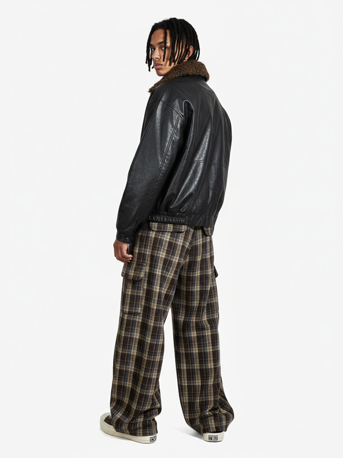 Vintage Plaid Pleated Multi-Pocket Cargo Casual Pants - 2524 