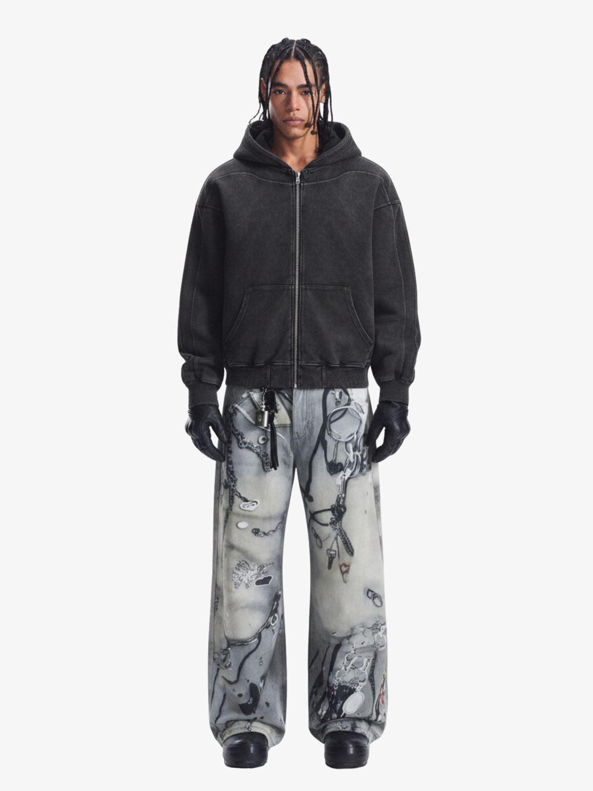 Abstract 3D Digital Print Wide-Leg Jeans