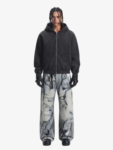 Abstract 3D Digital Print Wide-Leg Jeans 